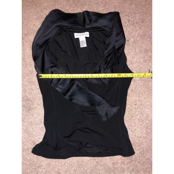 Doncaster Cascading Ruffle Black Silk Sleeveless Blouse, Size Small - Picture 10 of 11